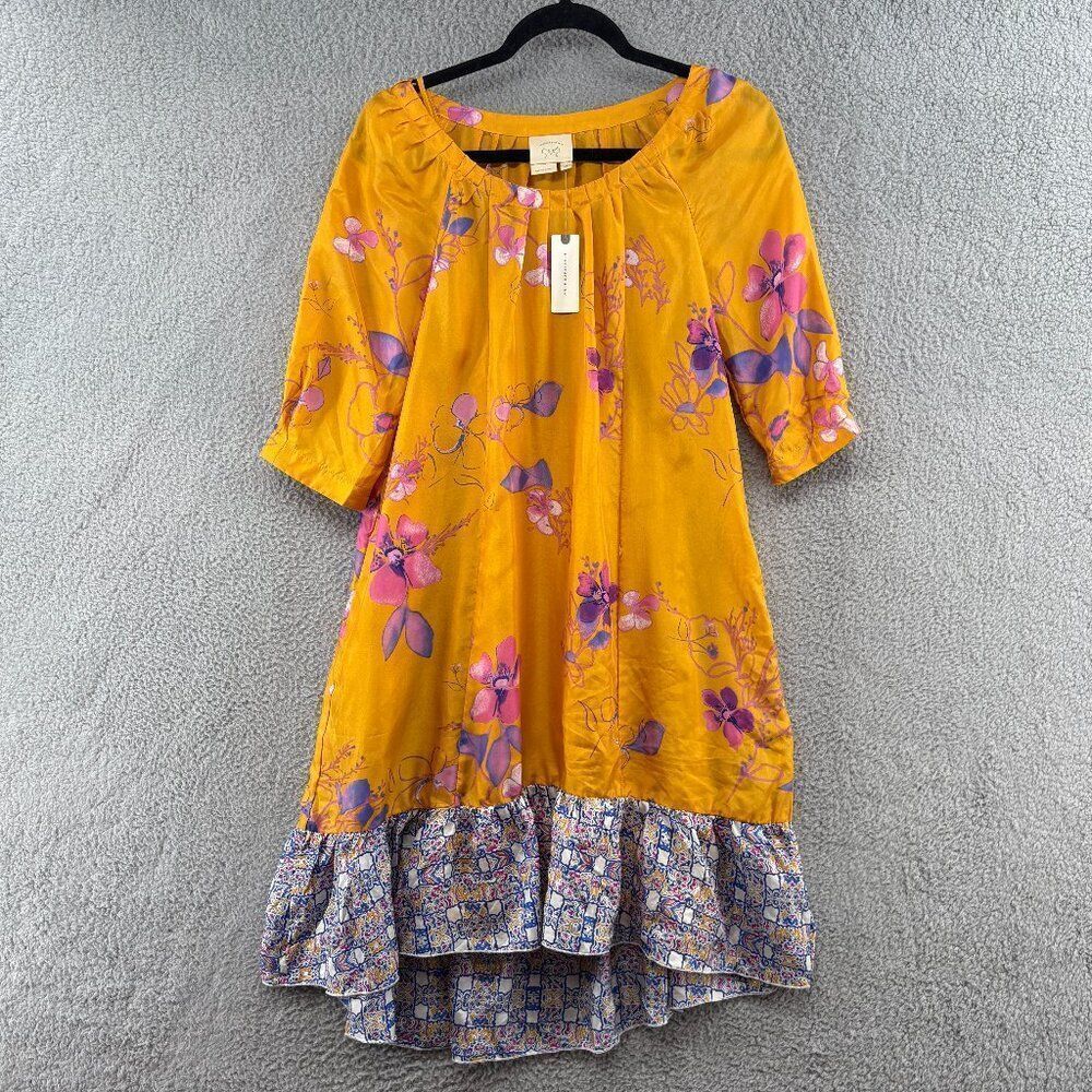 Anthropologie Yellow and Purple Floral Midi Dress